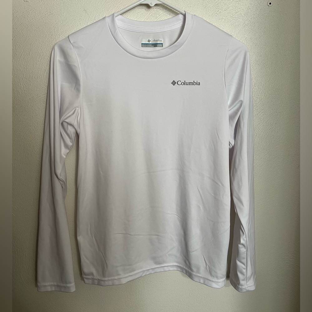 COLUMBIA Classic Omni-Shade Long Sleeve Quick Dry Outdoor‎ Shirt White Boys Sz L